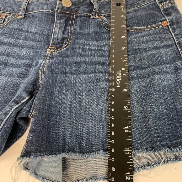 American Eagle Cutoff Jean Shorts Sz 10 Step Hem Denim Stretch Medium Wash Whisk - Picture 7 of 9